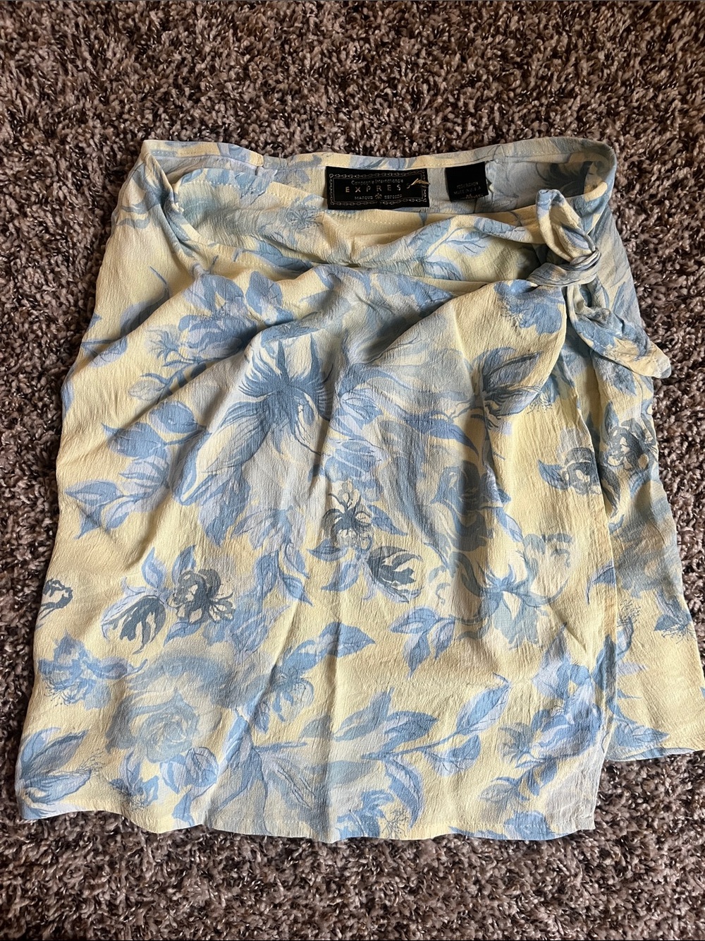 Express Compagnie Internationale Vintage Yellow and Blue Wrap Skirt